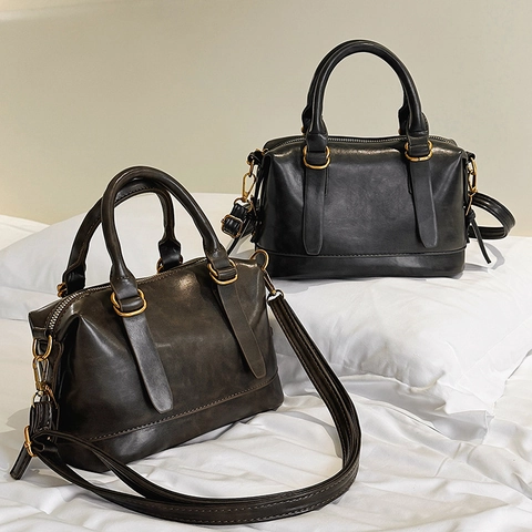 Borsa A Mano Boston In Pelle PU Vintage Borsa A Tracolla Retro Versatile Con Tracolla Regolabile Da Donna