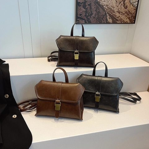 Zaino In Pelle PU Vintage Da Donna Retro Cuciture A Contrasto Borsa A Mano Stile Preppy Multifunzionale