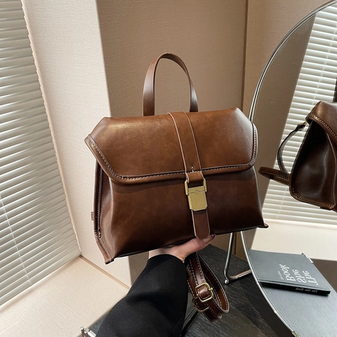 Zaino In Pelle PU Vintage Da Donna Retro Cuciture A Contrasto Borsa A Mano Stile Preppy Multifunzionale