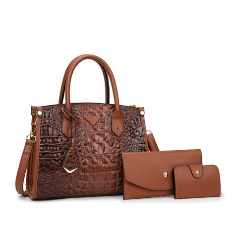 Sac Cabas Motif Crocodile Avec Portefeuille Et Porte-cartes Femmes Cuir PU Gaufré Rétro Grande Capacité Sac À Main