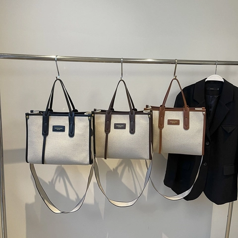 Borsa Tote In Tela Da Donna Grande Capacita Borsa A Mano Bicolore Borsa A Tracolla Con Tracolla Larga Regolabile Per Ufficio