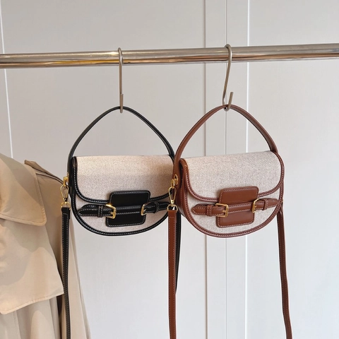 Borsa A Sella In Patchwork Di Tela E Pelle PU Vintage Cuciture A Contrasto Borsa A Tracolla Da Donna Borsa A Mano