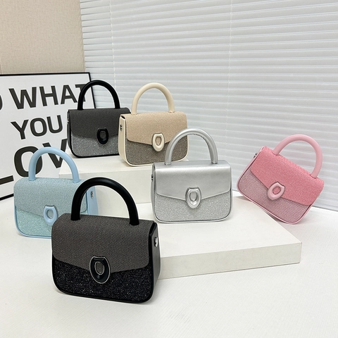 Bolso Bandolera Mujer Cuero PU Purpurina Costuras Hebilla Metálica Bolso Pequeño Cuadrado Color Contrastado Correa Ajustable Elegante