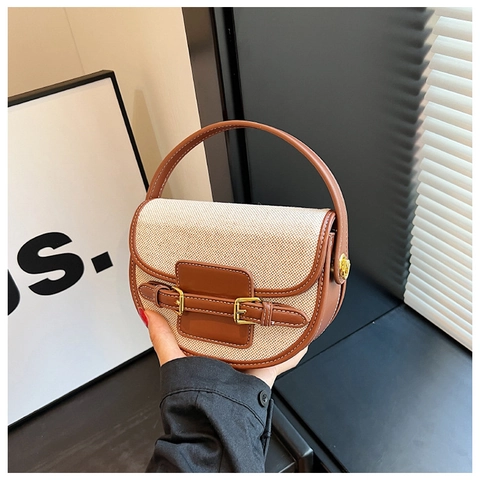 Borsa A Sella In Patchwork Di Tela E Pelle PU Vintage Cuciture A Contrasto Borsa A Tracolla Da Donna Borsa A Mano
