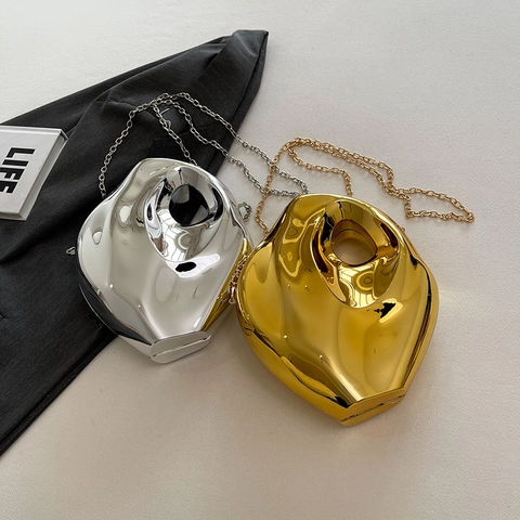 Onregelmatige Liquid Metal Style Avondtas Acryl Spiegelafwerking Metalen Ketting Crossbody Clutch Voor Dames