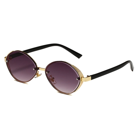 Retro Oval Cat Eye Sonnenbrille Metallrahmen Steampunk Gitter Detail UV400 Schutz PC Verlaufsgläser Vintage Trend