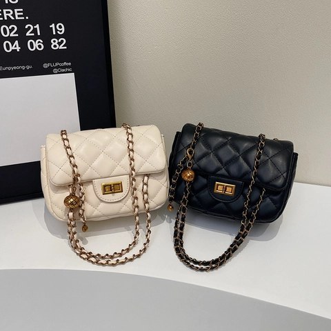 Borsa A Spalla Trapuntata Da Donna In Pelle PU Borsa A Tracolla Con Catena A Sfera Dorata Regolabile E Chiusura A Girello