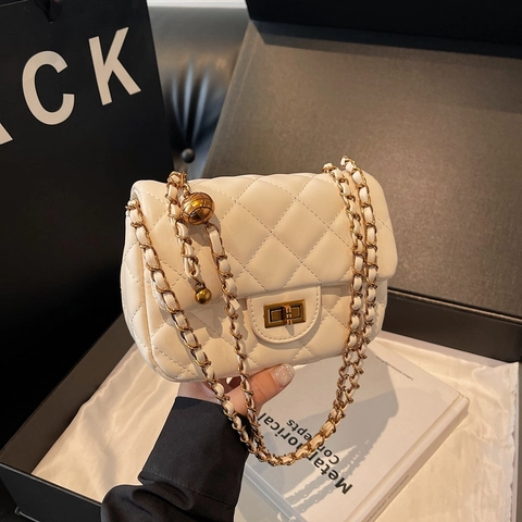 Borsa A Spalla Trapuntata Da Donna In Pelle PU Borsa A Tracolla Con Catena A Sfera Dorata Regolabile E Chiusura A Girello