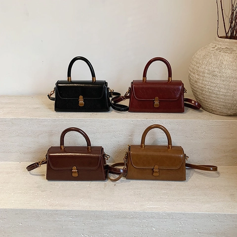 Borsa A Mano In Pelle PU Vintage Piccola Borsa A Tracolla Quadrata Retrò Con Manico Superiore E Chiusura In Metallo