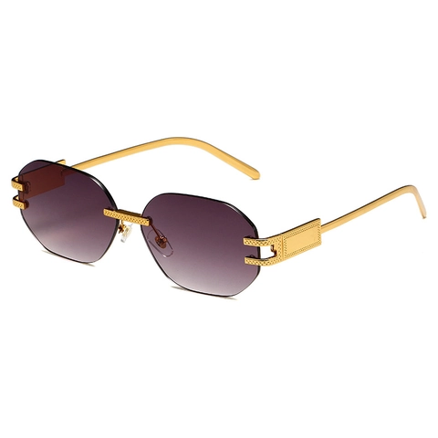 Lunettes De Soleil Octogonales Sans Monture Cadre Métal Lentille PC Dégradé UV400 Rétro Luxe Mode Femmes