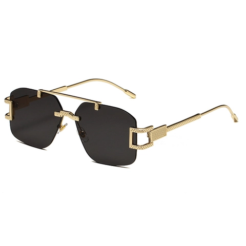 Randlose Sonnenbrille Vintage Geometrisch Quadratisch Metallrahmen UV400 Verlaufsgläser Mode Damen