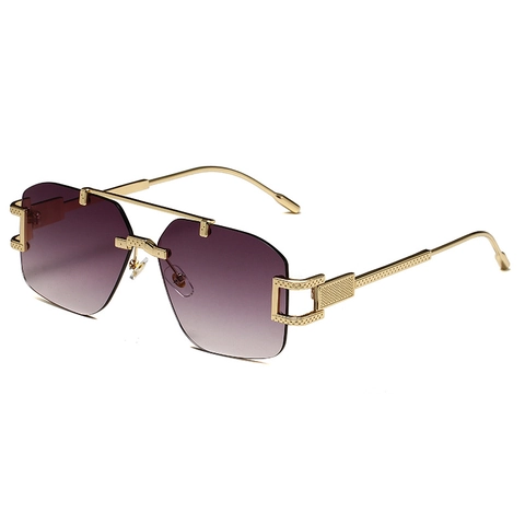 Randlose Sonnenbrille Vintage Geometrisch Quadratisch Metallrahmen UV400 Verlaufsgläser Mode Damen