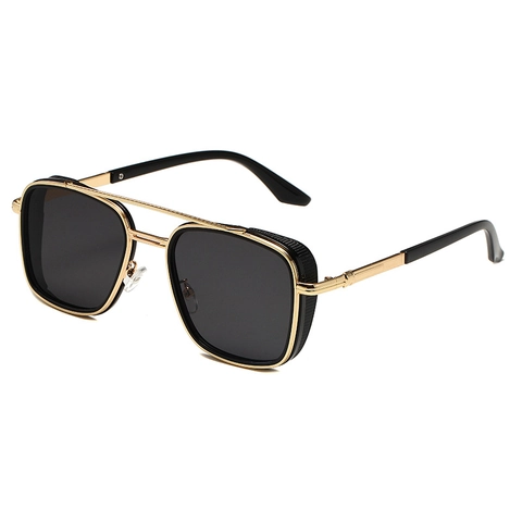 Occhiali Da Sole Quadrati Retro Metallo Doppio Ponte Stile Steampunk Aviatore Protezione UV400 Guida Outdoor