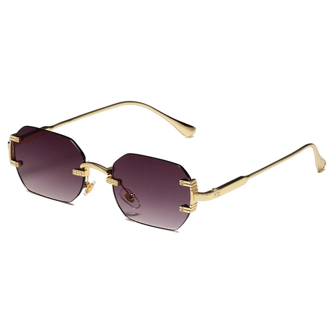 Lunettes De Soleil Octogonales Sans Monture Cadre Métallique Lentilles PC Protection UV400 Coupe Géométrique Mode Unisexe