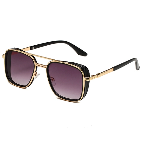 Occhiali Da Sole Quadrati Retro Metallo Doppio Ponte Stile Steampunk Aviatore Protezione UV400 Guida Outdoor