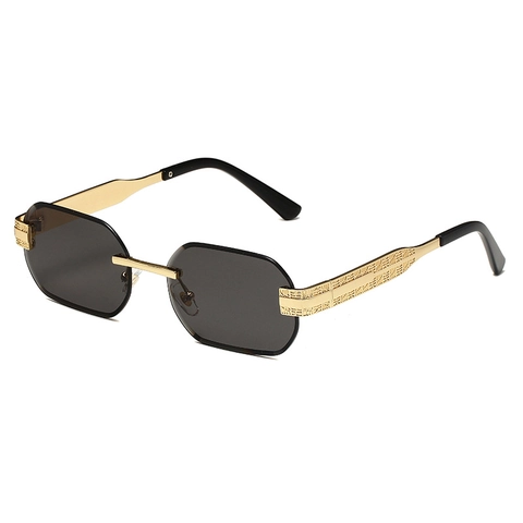 Fashion Rimless Geometric Sunglasses Metal Carved Temple UV400 Polygon Cut Edge Gradient PC Lens Eyewear For Men Women
