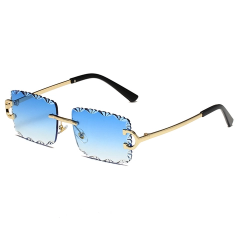 Randloze Zonnebril Metalen Poot Diamantgeslepen Rand Verloopglas PC Lens UV400 Bril Voor Outdoor Straatmode Unisex