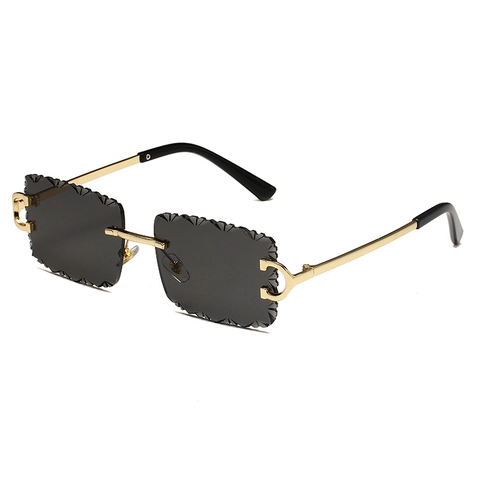 Randloze Zonnebril Metalen Poot Diamantgeslepen Rand Verloopglas PC Lens UV400 Bril Voor Outdoor Straatmode Unisex