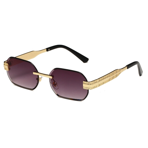 Fashion Rimless Geometric Sunglasses Metal Carved Temple UV400 Polygon Cut Edge Gradient PC Lens Eyewear For Men Women