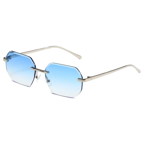 Modieuze Randloze Achthoekige Zonnebril Metalen Montuur Verloopglazen UV400 Bescherming Geometrische Trendy Bril Dames Heren