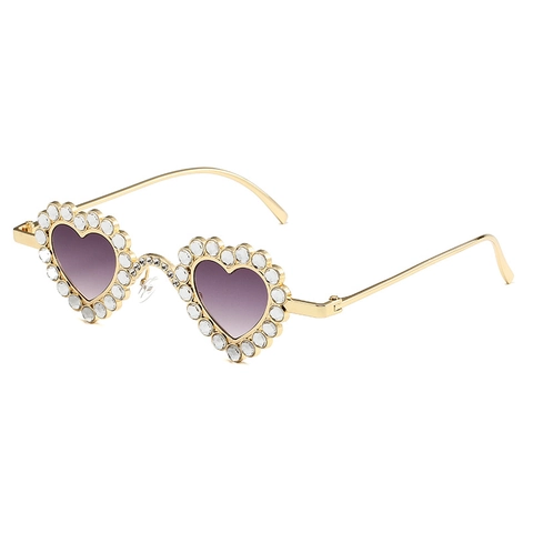 Heart Shaped Rhinestone Sunglasses For Women Metal Frame UV400 Protection Sparkling Crystal Fashion Trendy Party Eyewear