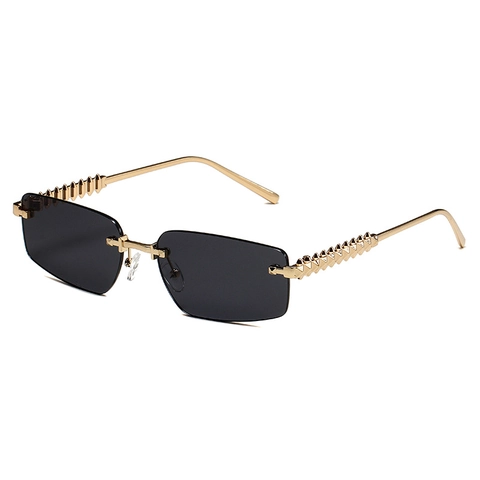 Rimless Rectangle Sunglasses Metal Frame Studded Temples UV400 Protection Gradient Lens Punk Style Fashion Eyewear For Men Women