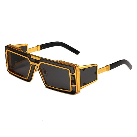 Gafas De Sol Rectangulares Steampunk Montura De Metal Protección UV400 Retro Industrial Cuadradas Hombre Mujer