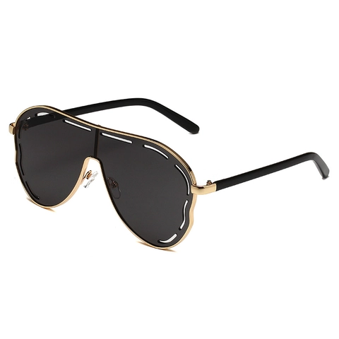 Oversized Shield Sonnenbrille Mit Metallrahmen PC Gläser UV400 Schutz Mode Hohle Kante Dekor Für Damen Und Herren