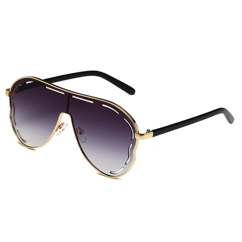 Oversized Shield Sonnenbrille Mit Metallrahmen PC Gläser UV400 Schutz Mode Hohle Kante Dekor Für Damen Und Herren