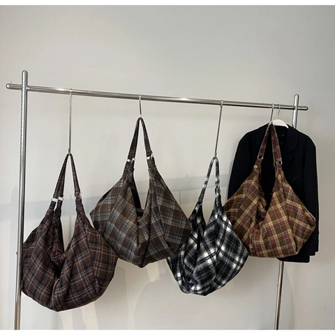 Bolso Tote A Cuadros De Gran Capacidad Para Mujer Vintage De Tela De Lana Bolso De Hombro Bandolera Hobo Casual
