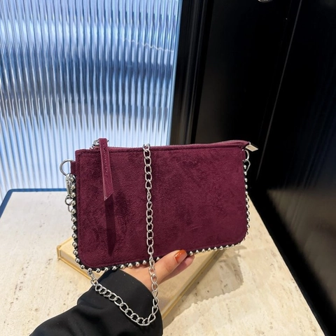 Dames Schoudertas Suede Look Ketting Schouderband Zilveren Bal Versiering Rechthoekig Envelop Stijl Mode Dagelijks Accessoire