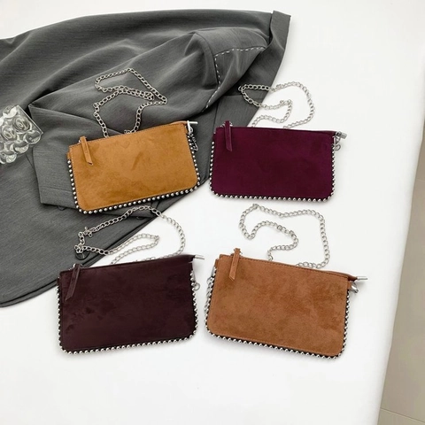 Dames Schoudertas Suede Look Ketting Schouderband Zilveren Bal Versiering Rechthoekig Envelop Stijl Mode Dagelijks Accessoire