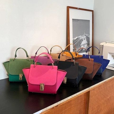 Borsa Tracolla Donna Pelle PU Coccodrillo Goffrato Cuciture Scamosciate Borsa A Mano Alata Moda Retrò Chiusura Metallo Ufficio