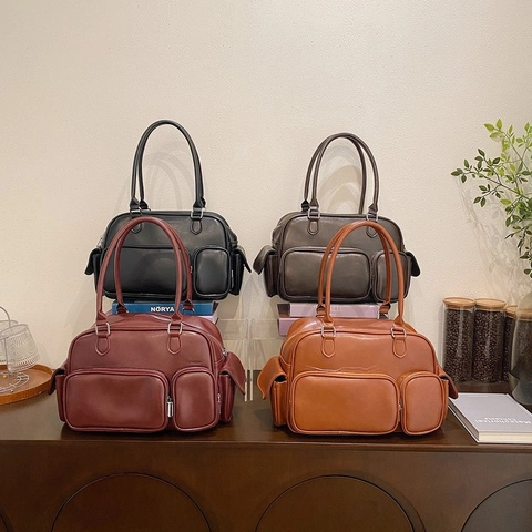 Dames Handtas PU Leer Multi-Pocket Grote Capaciteit Schoudertas Retro Vintage Stijl Woon-Werkverkeer Tote