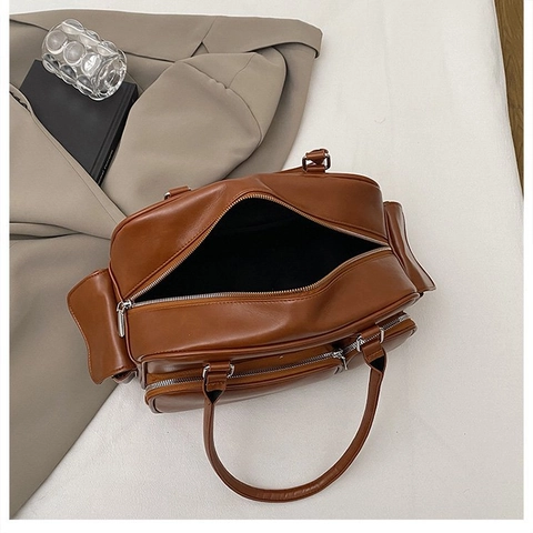 Dames Handtas PU Leer Multi-Pocket Grote Capaciteit Schoudertas Retro Vintage Stijl Woon-Werkverkeer Tote