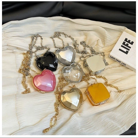 Mini Sac De Soirée En Acrylique Forme Cœur Géométrique Diamant Coque Rigide Chaîne Métallique Pochette De Fête