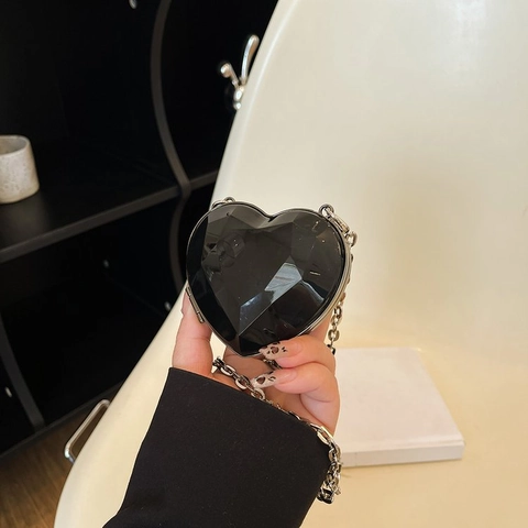 Mini Sac De Soirée En Acrylique Forme Cœur Géométrique Diamant Coque Rigide Chaîne Métallique Pochette De Fête