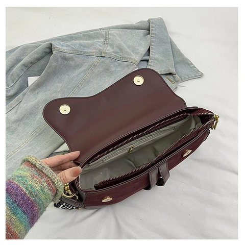 Borsa Sella Retro Donna PU Camoscio Patchwork Borsa Tracolla Mano Pendolare Casual Spalla Tracolla Larga Jacquard