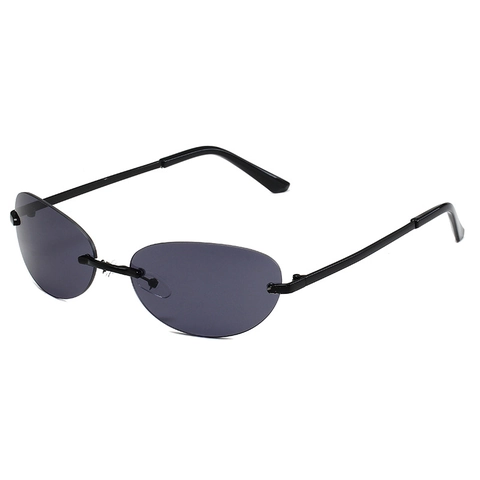 Y2K Rimless Oval Sunglasses Retro Millennial Fashion UV400 Metal Temples Gradient Lens Sunglasses For Women Men Party Travel