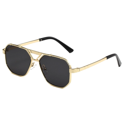 Vintage Metal Aviator Sunglasses Geometric Octagonal Frame Double Bridge UV Protection Sun Glasses Men Women Fashion Eyewear
