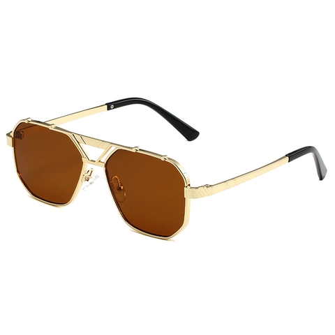 Vintage Metal Aviator Sunglasses Geometric Octagonal Frame Double Bridge UV Protection Sun Glasses Men Women Fashion Eyewear