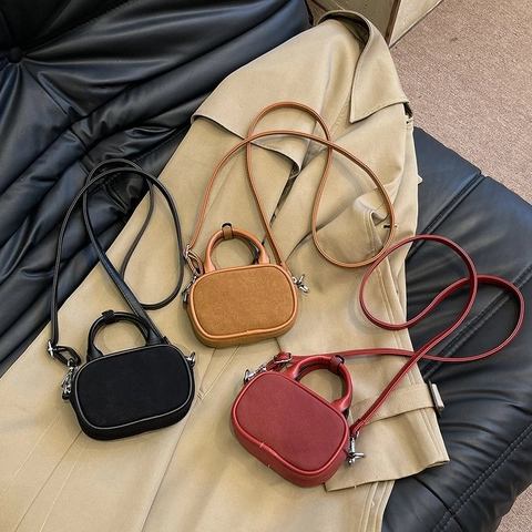 Dames Mini Handtas PU Leer Suede Patchwork Crossbody Tas Met Afneembare Riem Pom Pom Decor Chique Schoudertas