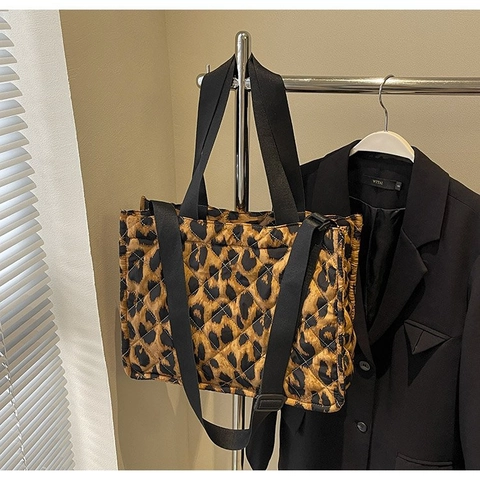 Luipaardprint Gewatteerde Pluche Draagtas Voor Dames Mode Grote Capaciteit Vintage Handtas Met Verstelbare Schouderriem