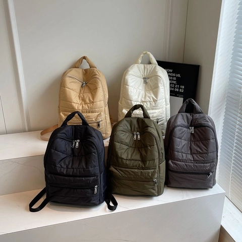 Mode Femme Sac À Dos Matelassé En Nylon Rembourré Léger Grande Capacité Loisirs Voyage École Sac Pour Dame
