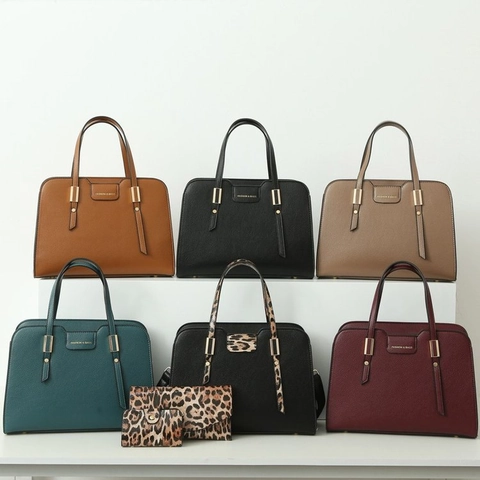 Women Handbag Tote With Leopard Print Handle Lychee Pattern PU Leather Crossbody Bag And Wallet Cardholder Elegant Style