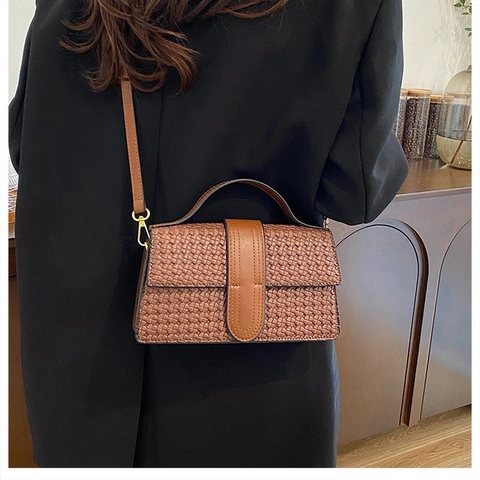 Borsa A Mano In Pelle PU Intrecciata Da Donna Design Di Nicchia Vintage Borsa A Tracolla Con Manico E Patta