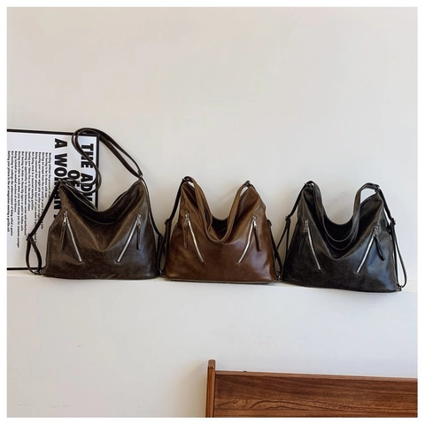 Borsa A Tracolla In Pelle PU Vintage Da Donna Borsa Hobo Grande Con Doppia Cerniera Decorativa Borsa A Mano Retrò Per Pendolari