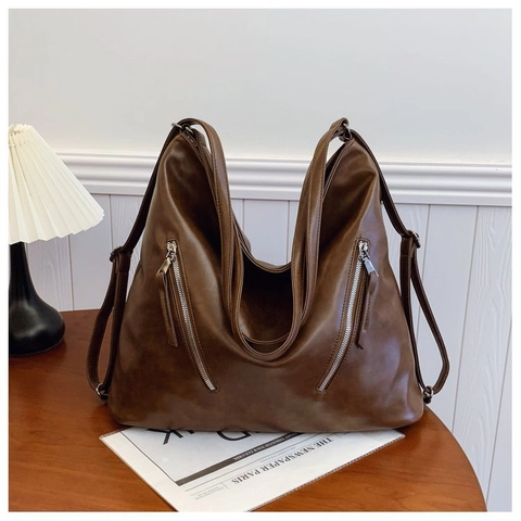 Borsa A Tracolla In Pelle PU Vintage Da Donna Borsa Hobo Grande Con Doppia Cerniera Decorativa Borsa A Mano Retrò Per Pendolari