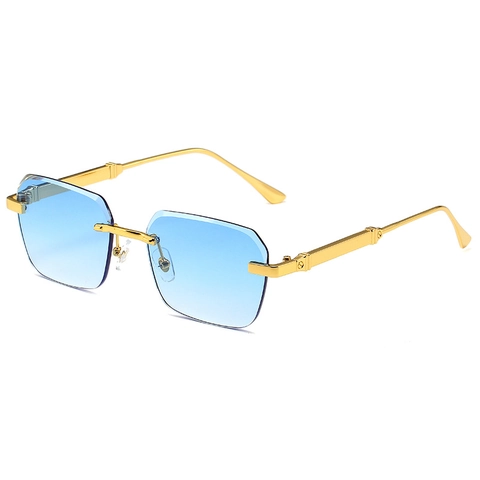Fashion Rimless Rectangle Sunglasses For Women Vintage Metal Frame UV400 Gradient Lens Shades Luxury C-Decor Street Shot Eyewear