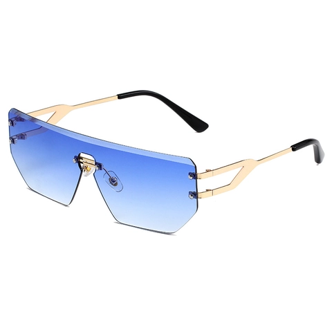 Fashion Rimless Sunglasses For Women Oversized Metal Frame UV400 Gradient PC Lens Retro Trendy Eyewear